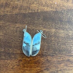 Sterling Silver SW Style Tilde-shape Blue Opal Agate Dangle Earrings For Women